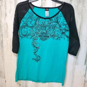 X-Large Teal Harley Davidson Top w/Mesh Sleeves
